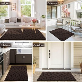 hicorfe Indoor Doormat,Front Back Door Mat Rubber Backing Non Slip Door Mats 20"x31.5" Absorbent Resist Dirt Entrance Doormat Inside Floor Mats for Entryway Washable Low-Profile (Coffee)