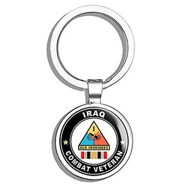 HJ Media US Army 1st Armored Division Iraq Combat Veteran Operation Iraqi Freedom OIF Metal Round Metal Key Chain Keychain Ring