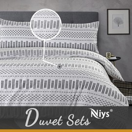 NIYS Luxury Bedding Single Bed Duvet Cover Set - Soft Breathable Polycotton Duvet Cover with matching pillow case - Bedding Quilt Cover Set (White/Black Lines)