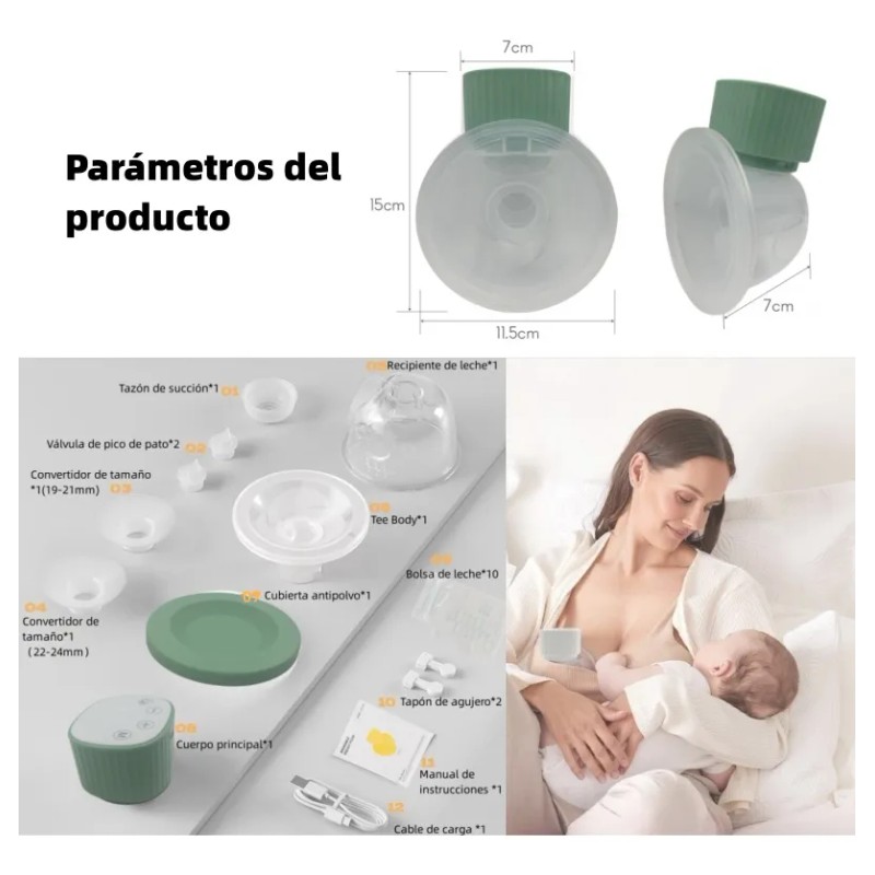 Extractor De Leche Manos Libres Eléctrico Portátil Verde