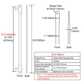 Timyrimy 33.5"/85cm Bronze Garden Swing Replacement Bars, Rectangular Metal Rods for Hanging Swing Seat to Frame(2PCS/CTN)