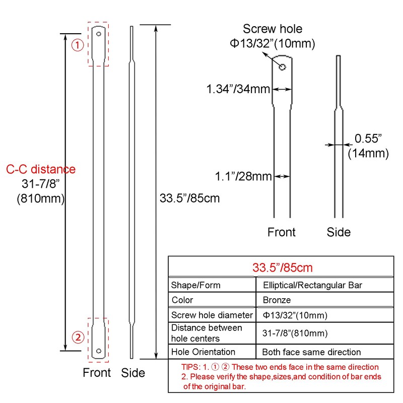 Timyrimy 33.5"/85cm Bronze Garden Swing Replacement Bars, Rectangular Metal Rods