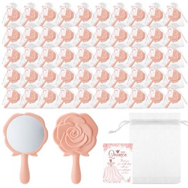 Sintuff 24 Set Quinceanera Party Favors for Guests Rose Shape Mirrors Thank You Cards with White Organza Bags for Quinceanera Wedding Party Guests Souvenir Gift