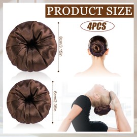 Yuxung 4 Pcs Satin Hair Bun Donut Satin Hair Bun Maker Dark Retain Moisture Easy to Style for Women Ladies Military Ballet and Business (Brown,Small,Medium)