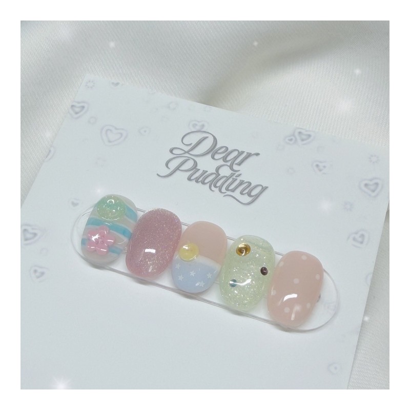 [Handmade Nail Tips] Button Baby Nail Tips - Short Oval