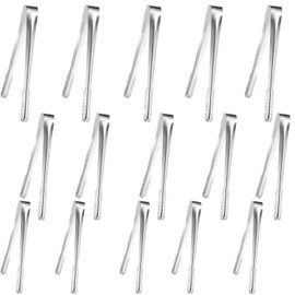XUSSMM Pack of 15 Candybar Tongs, 3 Sizes Stainless Steel Ice Cube Tongs, Silver Serving Tongs, Kitchen Tongs for Buffet, Weddings, Pubs, Parties, Picnics
