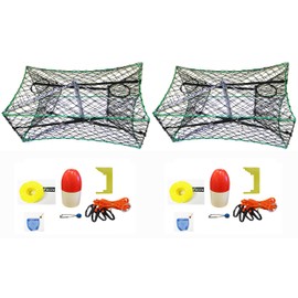 2-Pack of KUFA Galvanized Foldable Crab Trap & Accessory kit (100' Poly Rope with line Weight,Caliper,Harness,Bait Bag & 14" Float) (S33+CAP3) x2