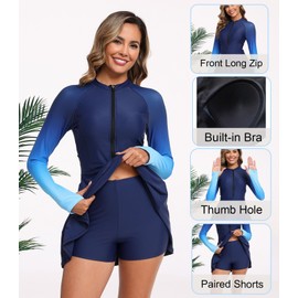 FAIRANCE Women Two Piece Rash Guard Sets UPF50+ Swim Dress with Shorts