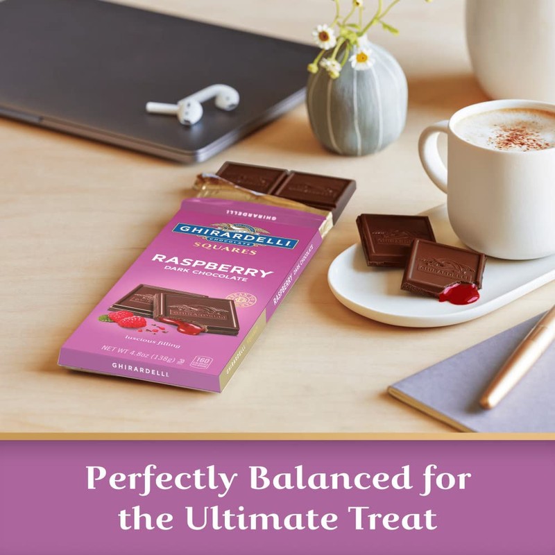 GHIRARDELLI Raspberry Dark Chocolate Squares Bar, 4.8 Oz Bar (10