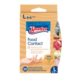 Spontex Food Contact 20 Disposable Nitrile Gloves, Food-Safe, Latex-Free and Powder-Free, Size L (Pack of 20)
