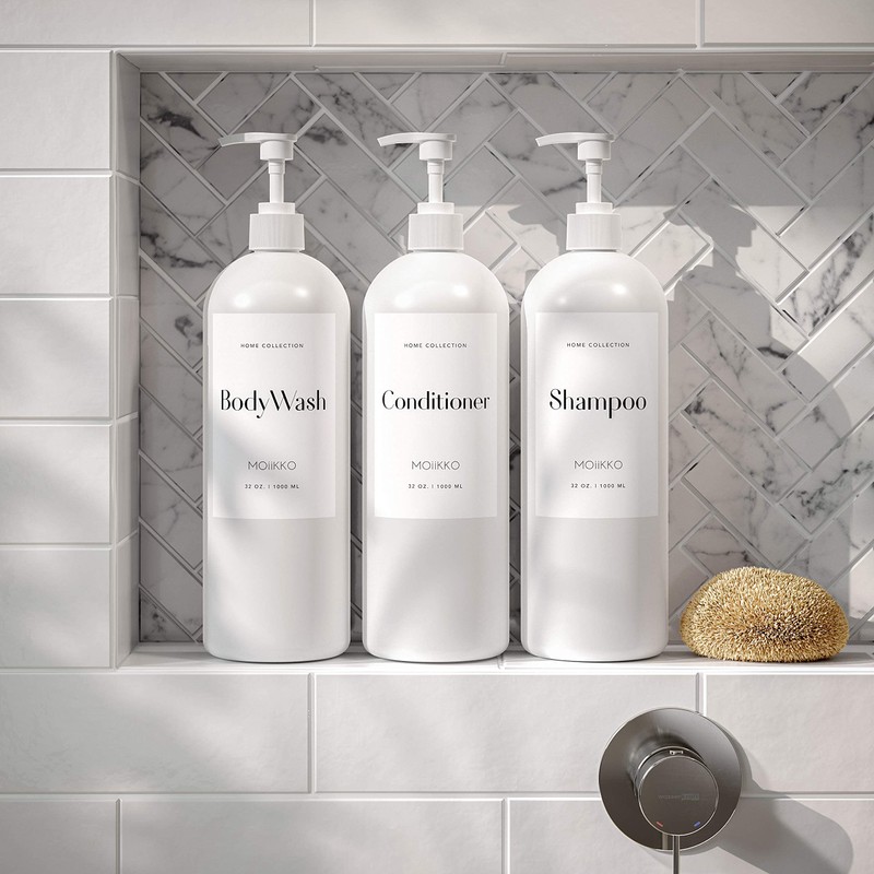 MOIIKKO Refillable Shampoo and Conditioner Dispenser Bottles 900ml Set of