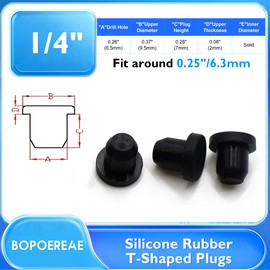 BOPOREAE 35 Pcs 6.5 mm/ 1/4 in Silicone Rubber Plug for Small Round Holes, Waterproof T Type Rubber Stoppers, Soft Flexible Seal Button Plugs Tube Pipe End Caps Inserts Bathtub Jet Covers, Black