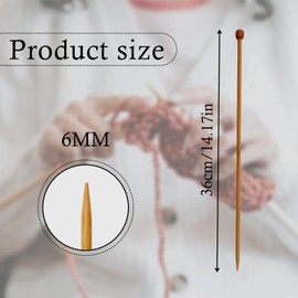 Tabanzhe 6.0mm Bamboo Knitting Needle-2PCS 35cm Long Wooden Knitting Needles Single Pointed Knitting Pins for Arthritic Hands Beginners Professionals Jumpers Blankets Chunky Large Projects