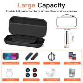 KIMHY Carrying Case for Switch 2 (2025), 2 in 1 Hard Protective Case and Screen Protector for NS 2, Large Capacity Travel Bag with 10 Game Card Slots and Pocket for Console & Accessories