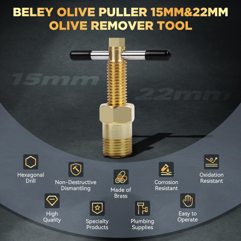 BELEY 15mm & 22mm Olive Pipe Puller Tool Solid Brass