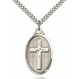 Bliss Sterling Silver Catholic Religious Cross Medal Pendant Necklace 24" Chain Boxed
