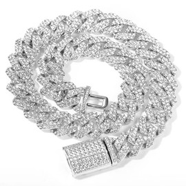 EMESLY Solid Miami Cuban Link Chain Gold/Silver Necklace (16, 18, 20, 22, 24 Inches Length); Hip Hop Bracelet (8" Length) for Men & Women; Perfect Iced Out Bling Jewelry Gift (18.0 Inches, Silver 18mm)