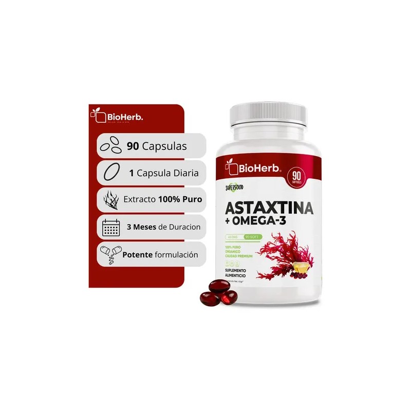 BioHerb Astaxantina 12mg Omega 3 EPA y DHA Fórmula Premium