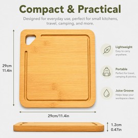 Square Bamboo Cutting Board with Juice Groove, Meat & Vegetable Prep