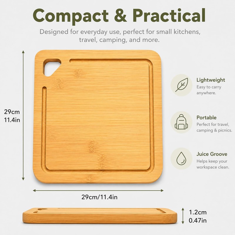 Square Bamboo Cutting Board with Juice Groove, Meat & Vegetable