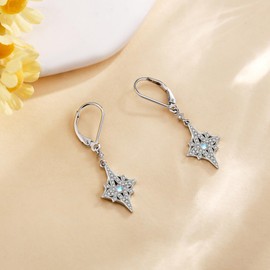 DAYLINLOVE Stern Ohrringe 925 Sterling Silber Mondstein Dangle Drop Ohrringe Stern Schmuck Valentinstag Geschenke für Frauen