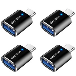 shoplease USB-C to USB Adapter, Type A Female to Type C Male, LED Indicator, 4 Pack, Black