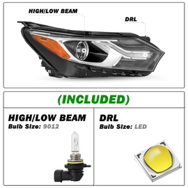 SOCKIR Halogen NOT HID/XENON Headlight Assembly Fits for 2018-2021 Chevy Equinox LED Tube DRL Projector Replacement Factory OE Headlamp Right Passenger Side Bulbs Included