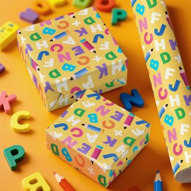 WRAPAHOLIC WRAPAHOLIC Back to School Wrapping Paper Roll - Mini Roll - 17 Inch x 16.5 Feet - Colorful Letters and Pencils Design for Kids Boys, Students, Teacher Appreciation