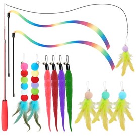 Cat Toys for Indoor Cats, 13 Packs Interactive Cat Wand Toy Set with Feather Toys & Teasers, Fun Cat Toys for Exercise, Playtime and Boredom Relief