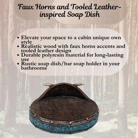 BestGiftEver Rustic Cowboy Soap Dish - Southwestern Decor with Native American-Inspired Faux Horns and Tooled Leather - Western Bathroom Accessories - Bar Soap Holder for Shower