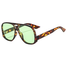 IKUVNA Retro Square Aviator Sunglasses for Women Men Oversized Trendy Style Vintage 70s Square Aviators Sun Glasses (Tortoise Green)
