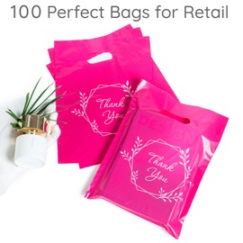 Choice Marts 100 Pink Thank You Bags 1.5Mil 9"x12" Merchandise Bags and Pink Bags for Small Business Extra Thick Glossy Pink Retail Bags and Thank You Bags With Handles and Plastic Bags