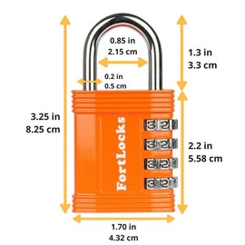 FortLocks Padlock - 4 Digit Combination Lock for Gym Outdoor & School Locker, Fence, Case & Shed - Heavy Duty Resettable Set Your Own Combo - Waterproof & Weatherproof (Orange, 1 Pack)