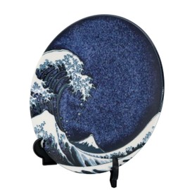 Japanese Souvenir Picture Plate Wave Fuji Mt. Fuji Blue (With Frame)