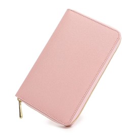 Honey&blue Passbook Case, Magnetic Protection, Genuine Leather, Large Capacity, YKK Zipper, Valuable Case, Household Management, sweet pink