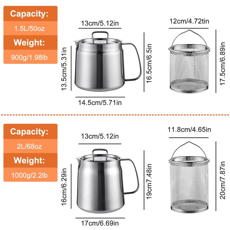 68oz Stainless Steel Oil Filter Pot, Multifunctional 2 in 1