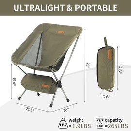 Naturehike YL08/09 Ultralight Camping Chair – 2.12 LBS Lightweight, Portable & Foldable with Anti-Sinking Feet – Ideal for Camping, Hiking & Travel outdoor - Color: Hiking Green, Size: YL09
