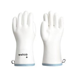 wahoo Professional Liquid Silicone Oven Mitts Gloves, Heat Resistant Gloves for Cooking, Baking, CoralAir Liner, 12 Inch, White, Medium