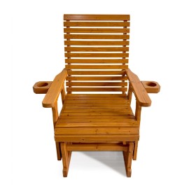 INNOVAZE Wooden Patio Glider for One Person, with High Backrest and Deep Contoured Seat