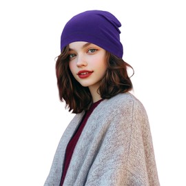 Lightweight Cotton Beanie, Breathable Thin Sleep Hats, Skull Caps for Running Cycling Hiking Fishing (Purple)