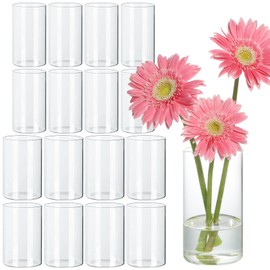 SUPMIND 16Pcs Glass Cylinder Vase for Centerpieces 2 Diameters Clear Glass Flower Vases Bulk, Hurricane Candle Holder Small 6 Inch Floral Vases for Table, Floating Candle Vases for Wedding Home Décor