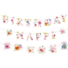 Wildflower Birthday Decorations Banner Girls - 3 Pcs Wildflower Happy Birthday Banner Sweet Floral Garland for Women Flower Theme Party Decor