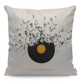 WONDERTIFY Record Muisicnotes Cushion Cover Notes Floating Decorative Throw Pillow Covers, Sofa Pillow Case Black White 45X45 Cm