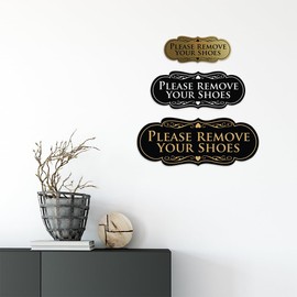 All Quality Designer Please Remove Your Shoes Wall or Door Sign - No Shoes Signage | Easy Installation - Silver - Small (1 Pack)