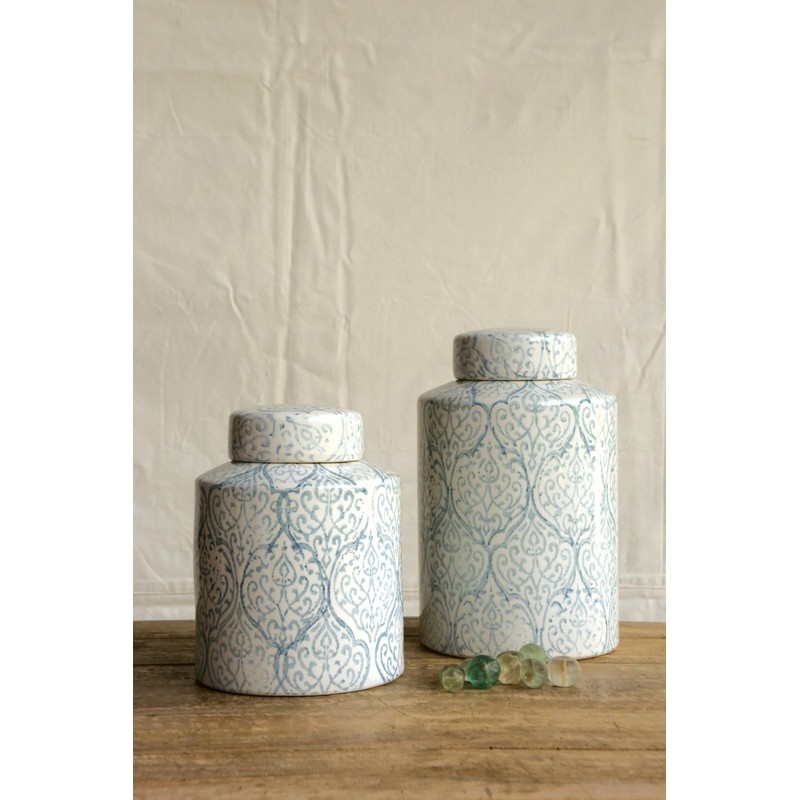 Blue & White Decorative Ceramic Ginger Jar with Lid