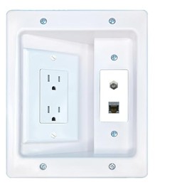 RiteAV CAT6-SHIELDED Coax Recessed Wall Plate Cable Concealer Management Kit with Power Outlet Hides Cords and Cables
