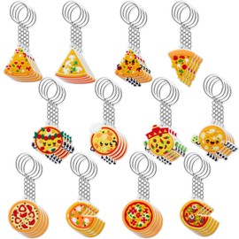 Nosiny 48 Pcs Pizza Keychains Food Keychain Assorted Styles and Colors Pizza Party Favors Party Supplies