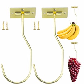 SexoeieBanana Hanger Magnetic Folding for Easy Storage,Banana Hook Under Cabinet Easy to Clean,Metal Banana Holder Two Fixed Methods Convenient and Durable (Gold, 4Pcs)