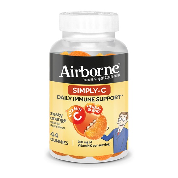 Airborne Simply C 250mg Vitamin C Gummies, Immune Support Supplement with Proprietary Herbal Blend - 44 Gummies, Zesty Orange Flavor