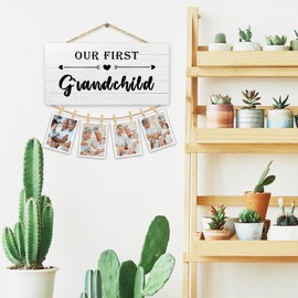 Hiuwevt New Grandparents Gifts Picture Frame Photo Hanging Display, First Time Grandparent Gifts, New Grandma Grandpa Gift, Our First Grandchild Picture Board Photo Holder for Wall Decor